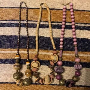Vintage Wooden Necklace‎ Lot Bundle Boho Bohemian 70s Beaded Chunky Statement